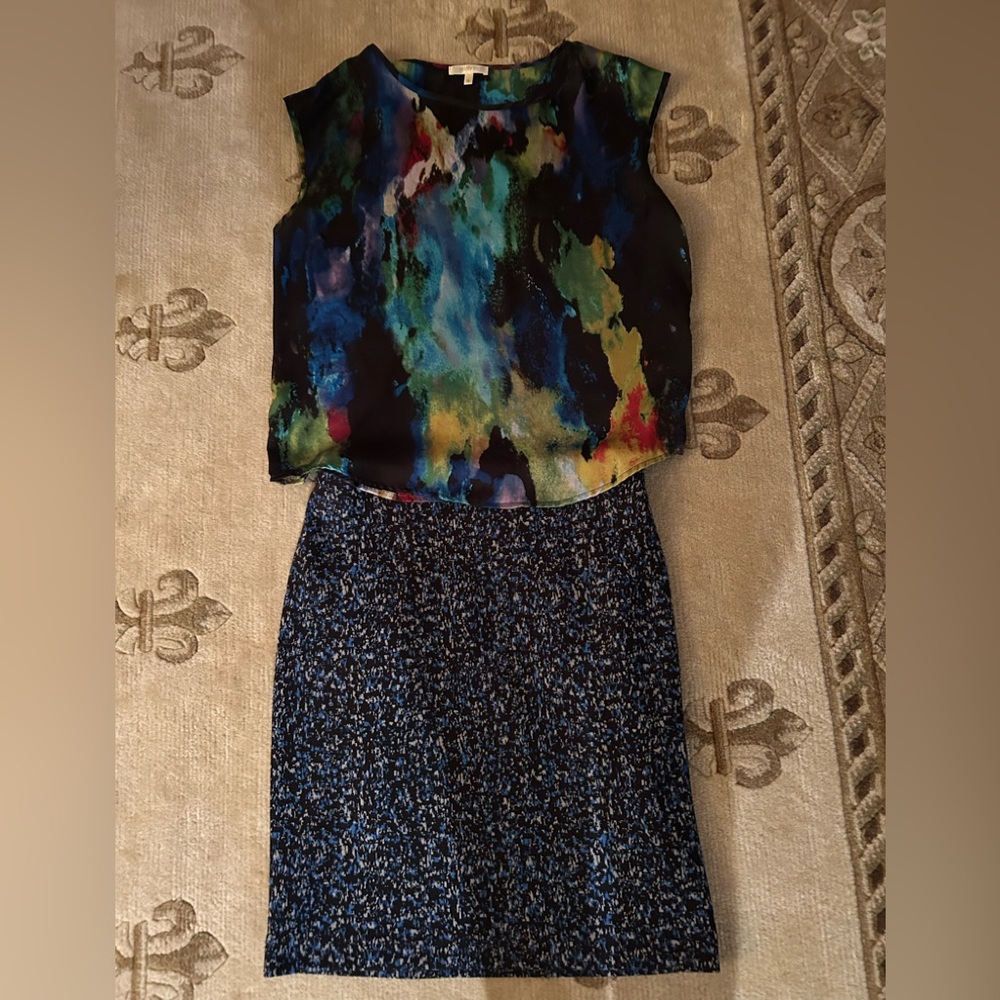Matty M Multicolor Abstract Top + skirt